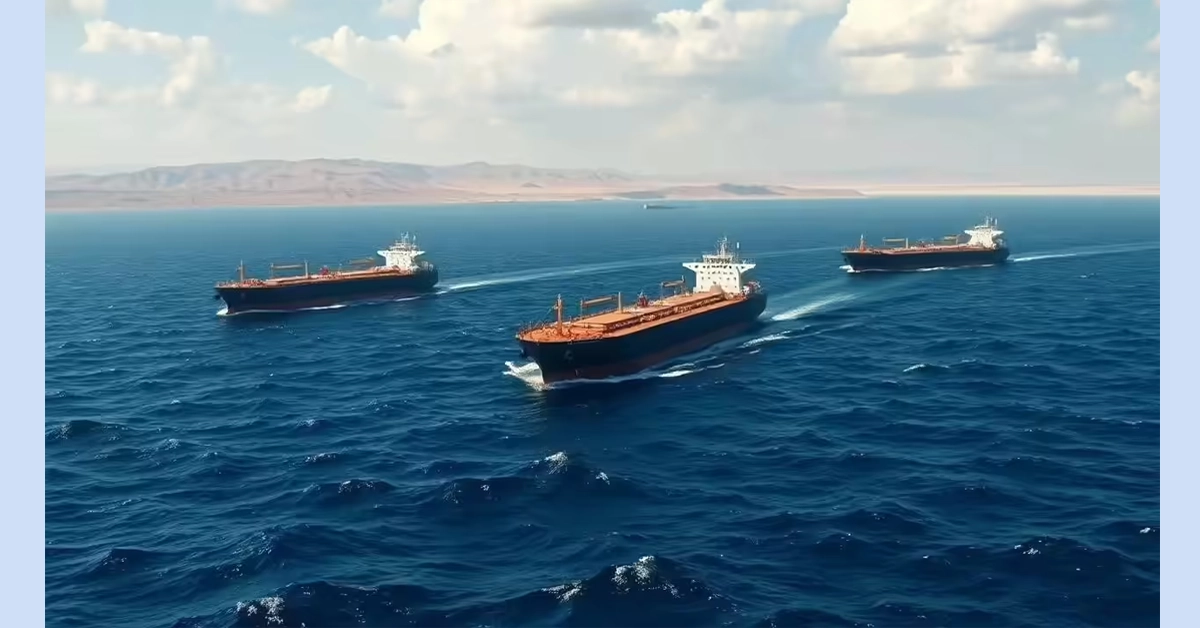 A massive oil tanker ship stranded in the middle of the ocean under economic sanctions.