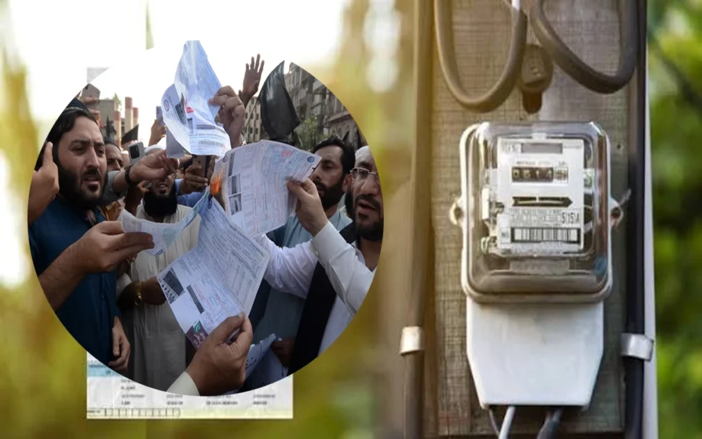An electricity utility bill document placed on table showing tax Breakdown in Pakistan