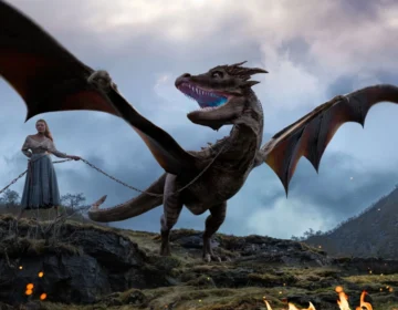 Visual depiction of the giant fictional dragon Syrax from House of the Dragon series