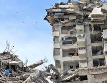 Devastated buildings and temporary relief camps set up in the earthquake-affected northern coast of Venezuela.