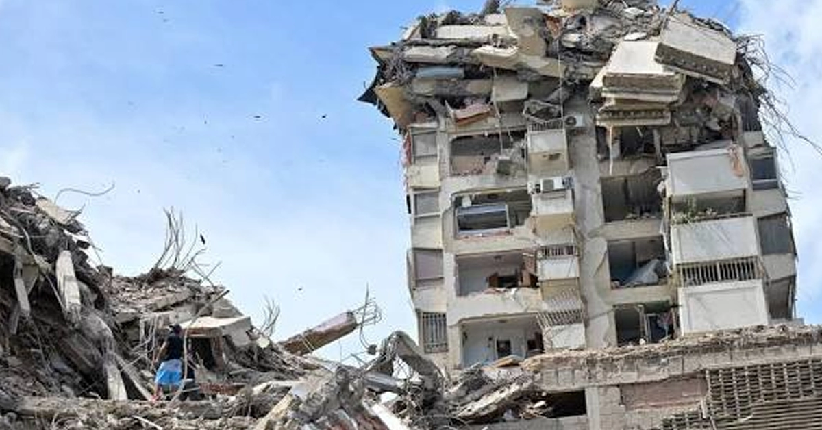 Devastated buildings and temporary relief camps set up in the earthquake-affected northern coast of Venezuela.