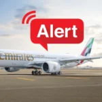 Emirates and flydubai commercial airplanes parked at Dubai International Airport terminal gates.