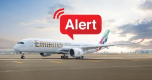 Emirates and flydubai commercial airplanes parked at Dubai International Airport terminal gates.