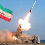Ballistic missiles launched into the night sky aiming at military targets during Middle East conflict.