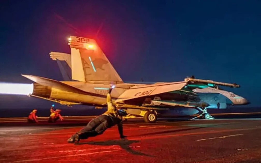 Smoke billowing from targeted area during US air strikes on military facilities in Iran