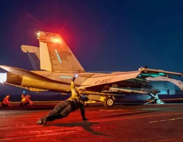 Smoke billowing from targeted area during US air strikes on military facilities in Iran