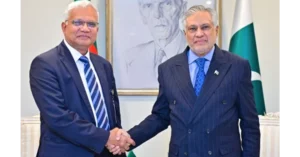 Deputy PM Ishaq Dar meeting with Bangladesh Minister Dr Zahid Hossain in Islamabad
