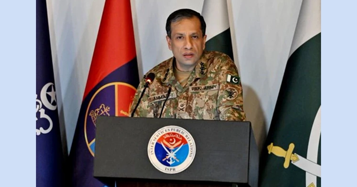 DG ISPR Lieutenant General Ahmed Sharif Chaudhry addressing a press conference in Rawalpindi regarding Balochistan security.