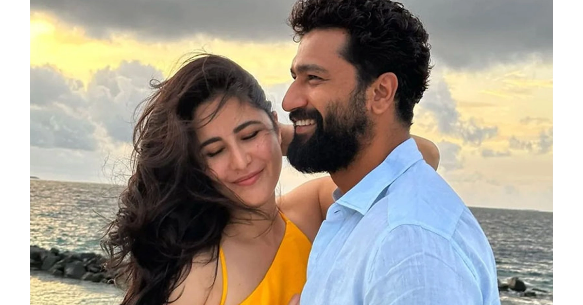 Bollywood actors Vicky Kaushal and Katrina Kaif posing together and smiling representing their close bond