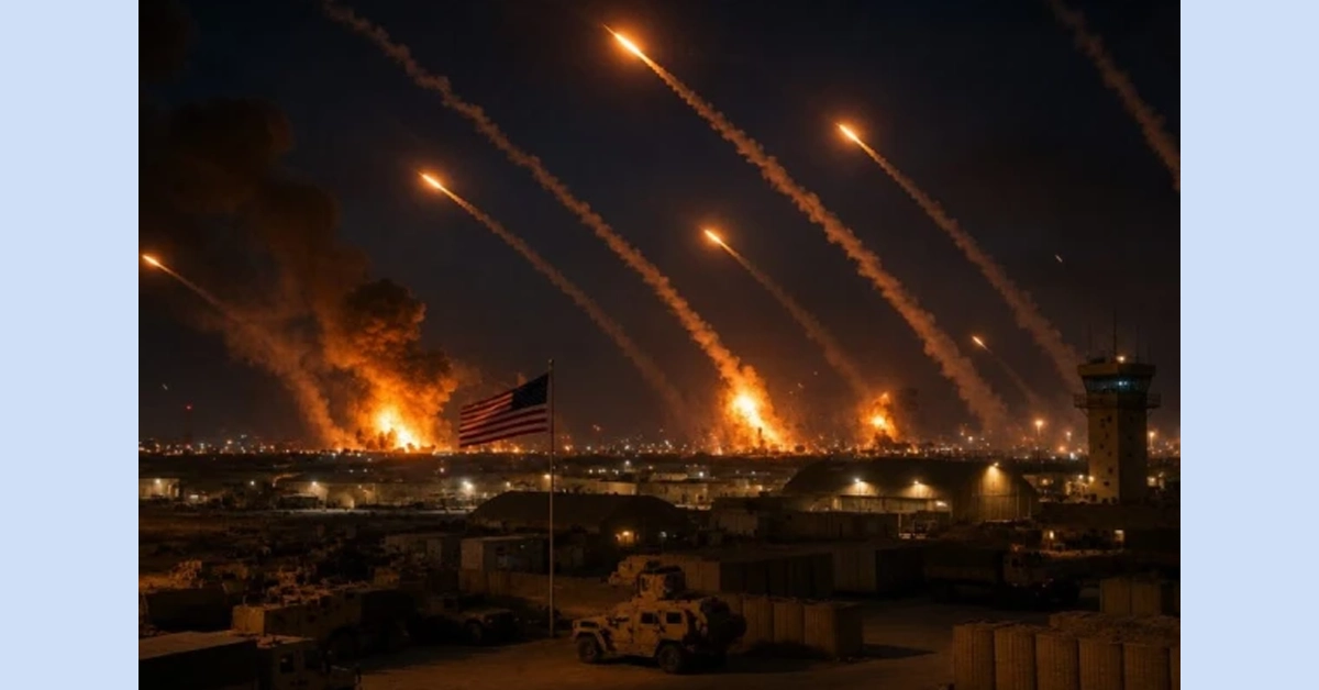 Air defense systems firing interceptor missiles into the sky over Kuwait during a military conflict.