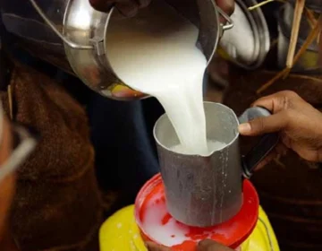 Fresh milk being poured into a container showing the issue of milk adulteration and price hike in Karachi