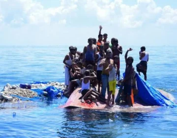A symbolic visual representing high seas and search operations for missing refugee boats in Myanmar