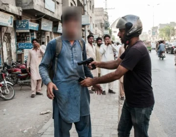 Chhipa ambulance transferring injured citizens to Abbasi Shaheed Hospital in Karachi after a firing incident