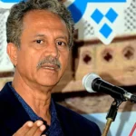 Former Karachi Mayor Waseem Akhtar addressing press conference at Karachi Press Club along with other MQM leaders