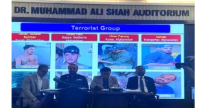 Interior Minister Sindh Zia-ul-Hassan Lanjar addressing press conference with IG Sindh regarding Qari Basheer arrest