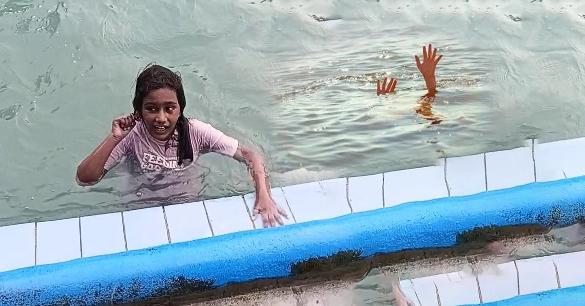 Lahore police team investigating the open drain hole in a public swimming pool area