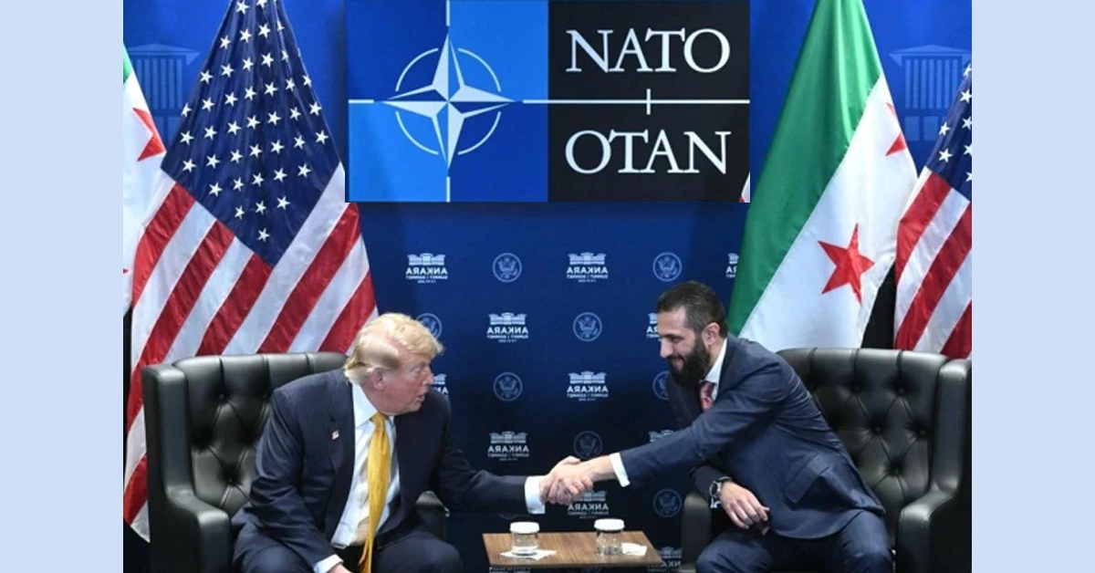 US President Donald Trump meeting with Syrian President Ahmad al-Sharaa at a NATO summit.