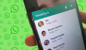 A mobile phone screen showing WhatsApp app icon with status update user interface