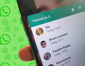 A mobile phone screen showing WhatsApp app icon with status update user interface
