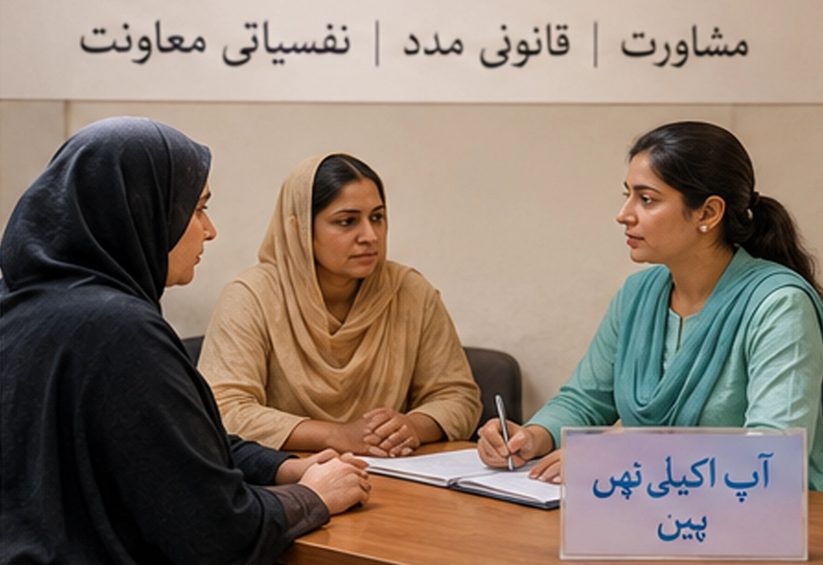Concept image showing domestic abuse awareness and legal justice for women
