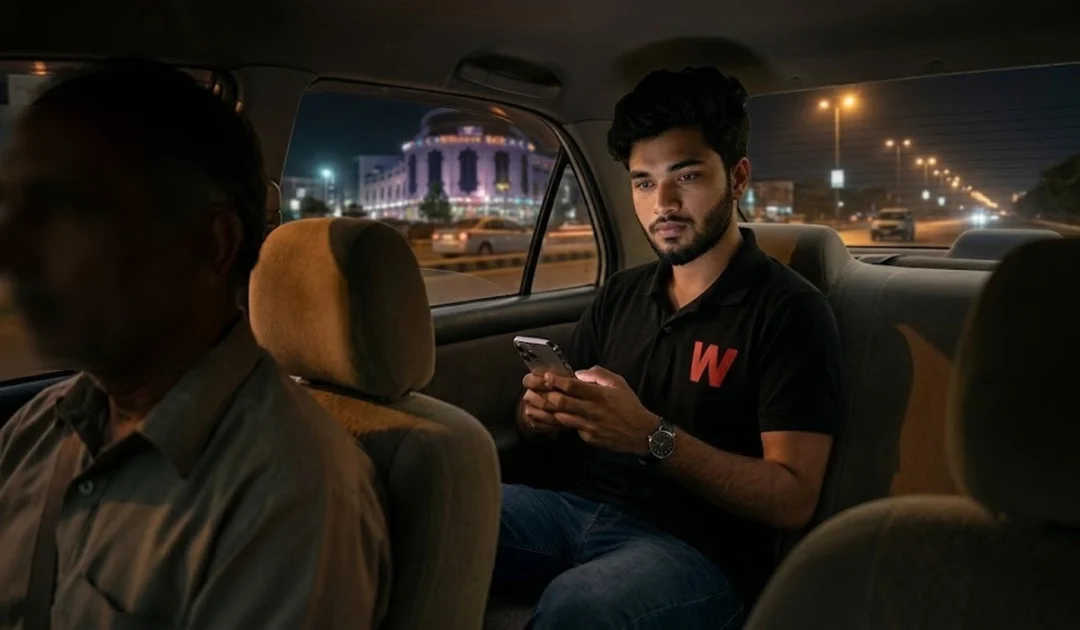 A sleek visual graphic depicting a cab silhouette and GPS route line representing ride-hailing investigation without text