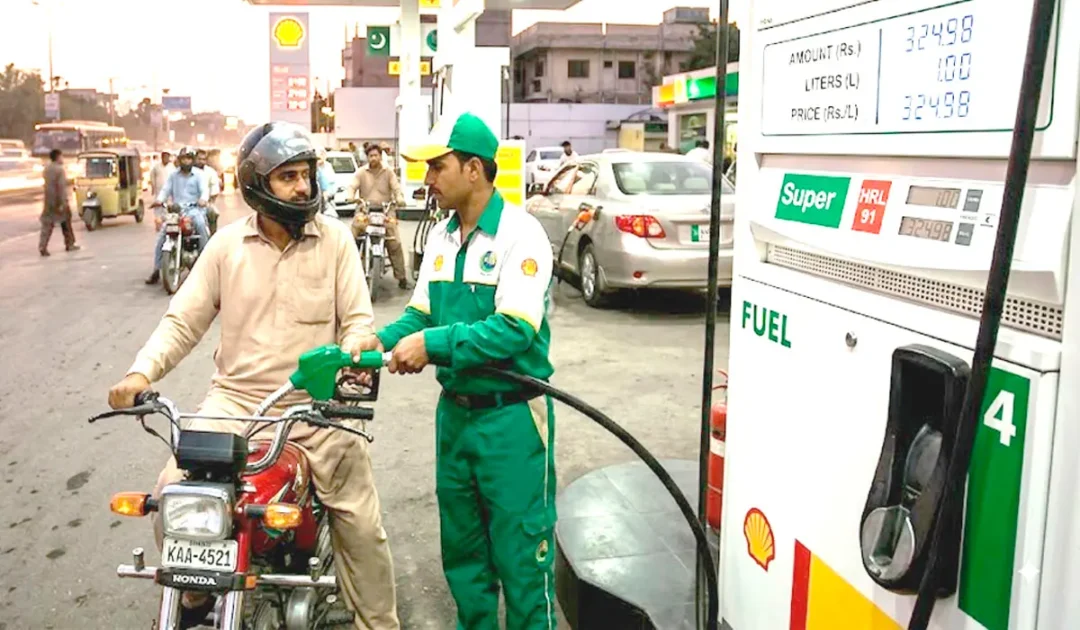 A sleek visual graphic depicting fuel pumps with green down arrow for petrol and red up arrow for diesel representing price adjustments without text