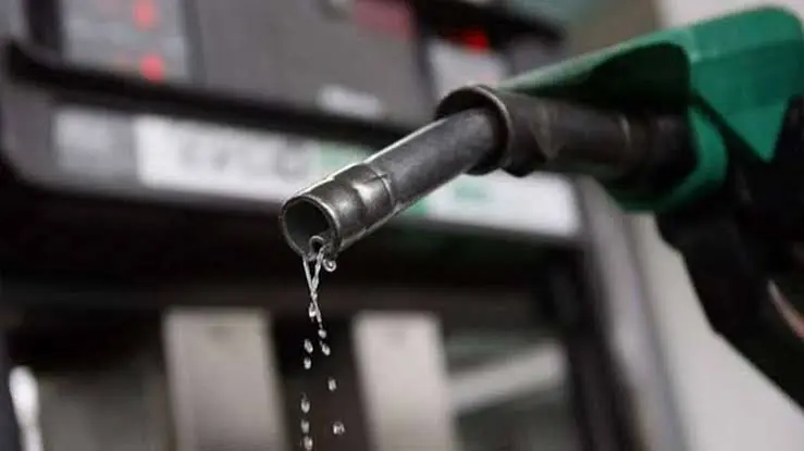 A sleek graphic illustration depicting fuel nozzle and dropping price graph line without text