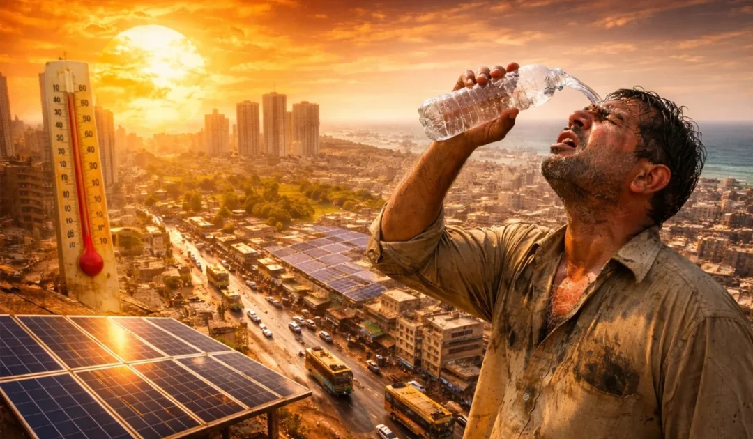 Thermometer showing high temperature in Karachi during severe heatwave conditions