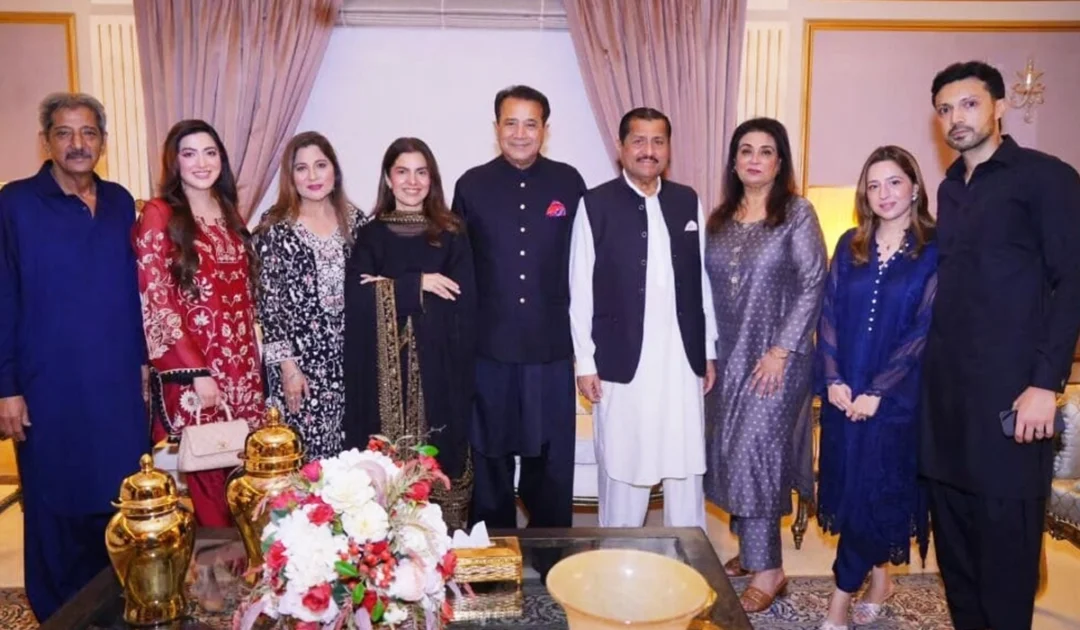 Pakistani actress Kiran Khan and husband Mirza Ishtiaq Baig posing at their family dinner
