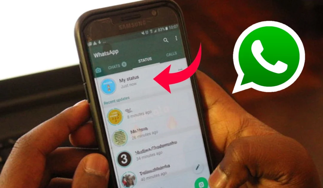 WhatsApp status editor interface showing new music bookmarking and waveform selection tools