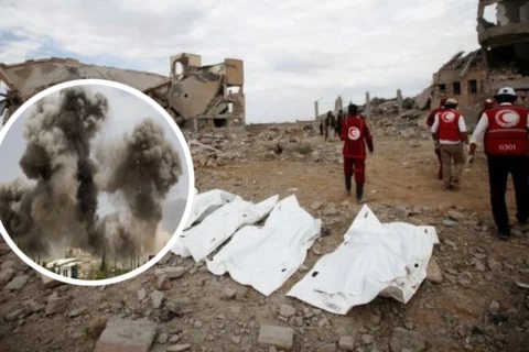 Smoke and destruction in Yemen coastal city of Mokha after Saudi coalition airstrikes